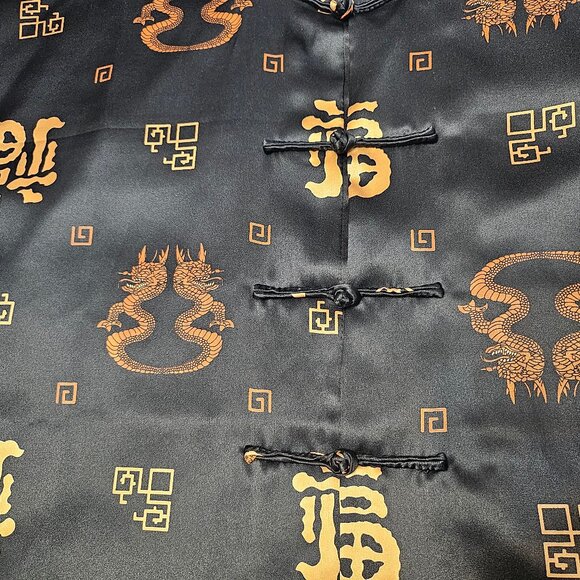YYSB Chinese Traditional Jacket Men's Black Silk Satin Button Dragon Blessings S - Picture 7 of 7